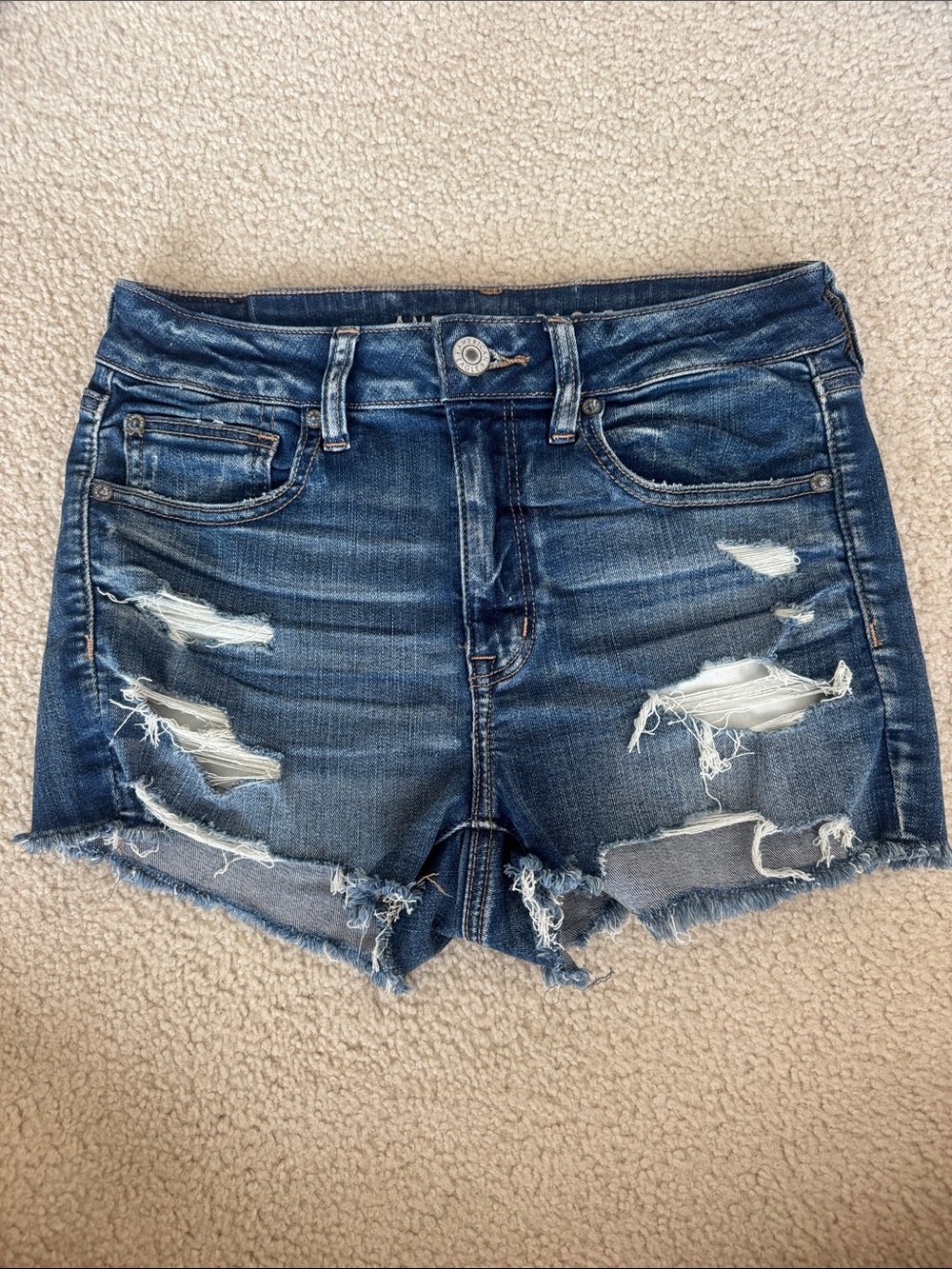 American Eagle Outfitters Distressed Dark Blue Denim Cutoff Shorts